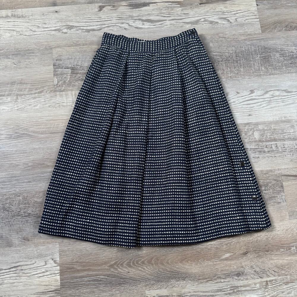 Vintage 90s Giorgio Armani Wool Silk Linen Pleated Skirt Navy Fall Italy Small